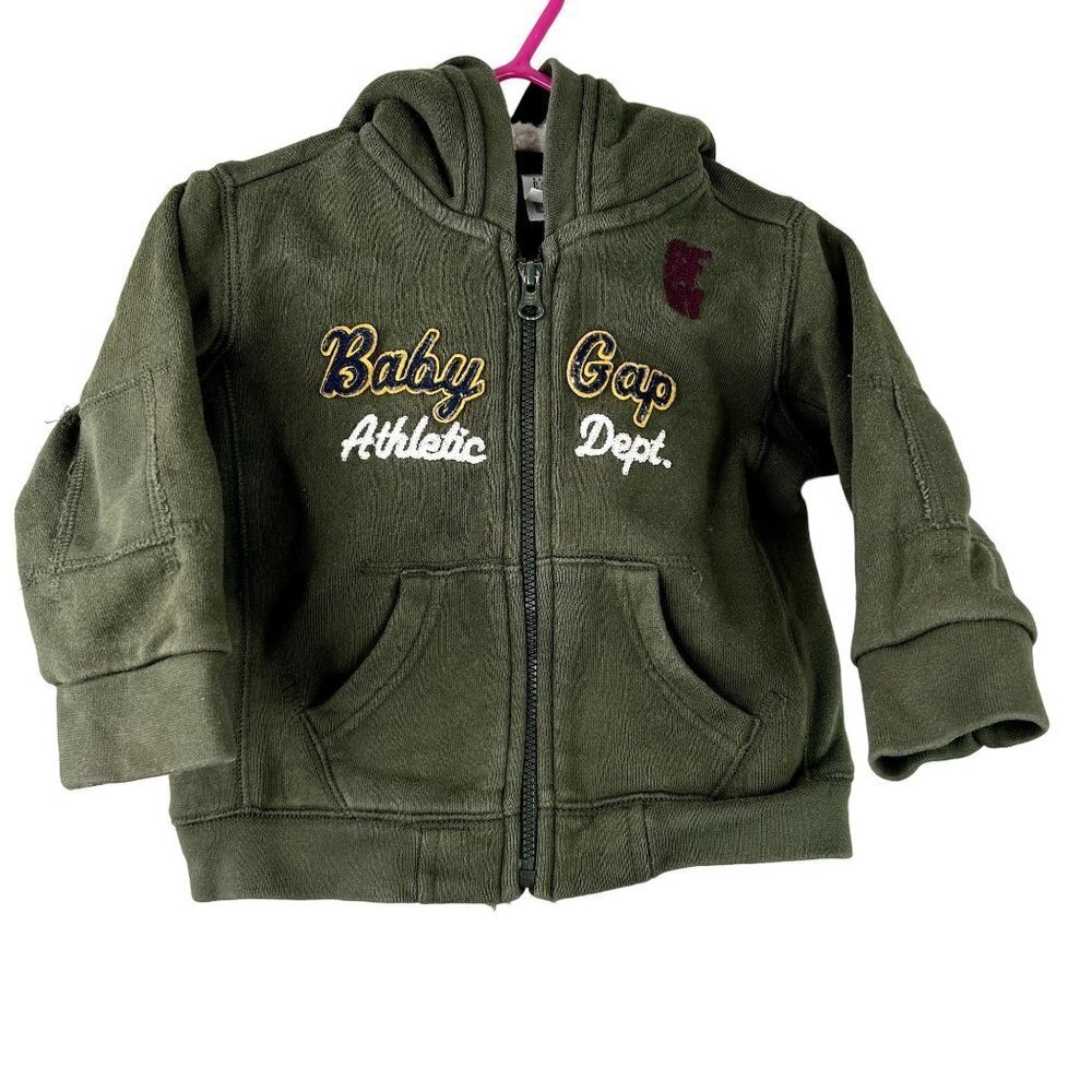Babygap army‎ green patches zip up size 6-12mon